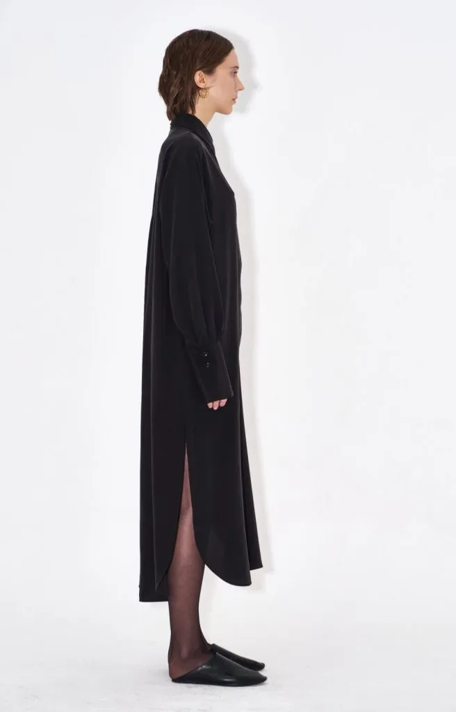 Платье-рубашка из матового шелка, черный L