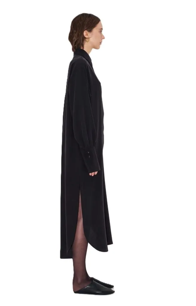 Платье-рубашка из матового шелка, черный L