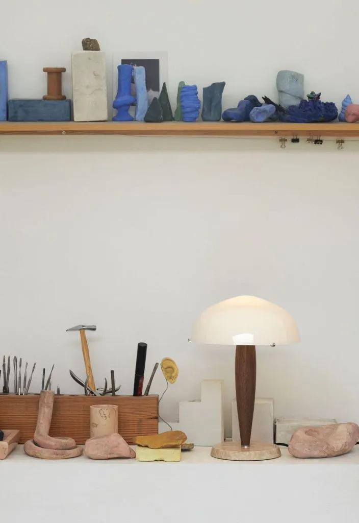 Светильник настольный Herman SHY 3 Opal Glass w. Walnut & Cream Marble