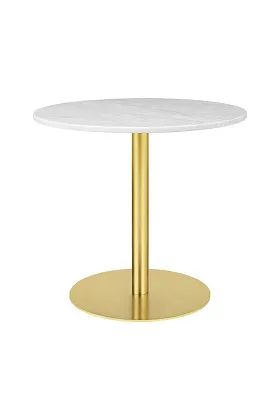 Стол Gubi 1.0 Dining Table Round Brass Base White Carrara Marble Ø80