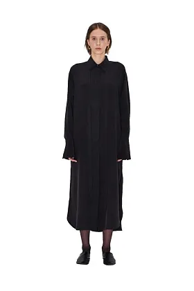 Платье-рубашка из матового шелка, черный L