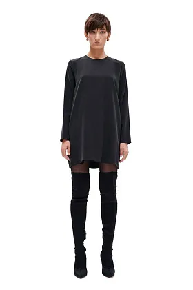 Платье M с длинным рукавом Мини шелк Черный