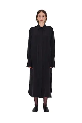 Платье-рубашка из матового шелка, черный L