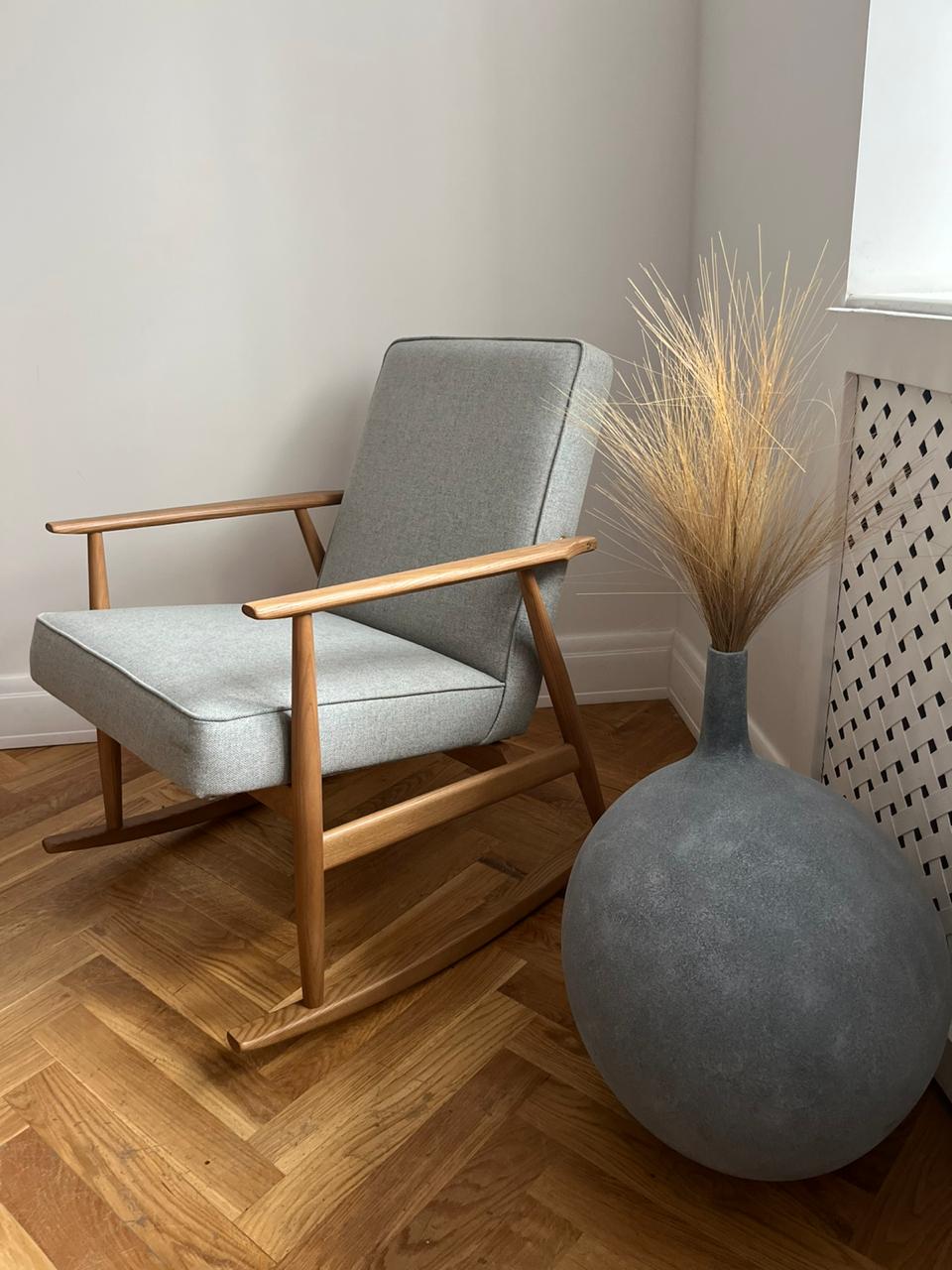 Кресло Fox Rocking Chair Wood 02 Natural Wool White Blue