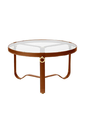 Столик Adnet Coffee Table Circular Tan Leather Ø70