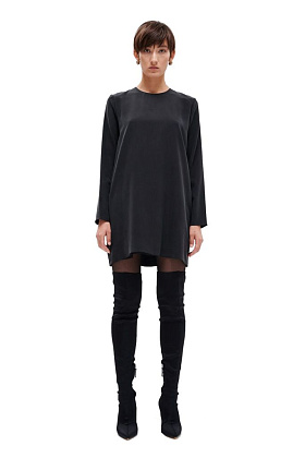 Платье M с длинным рукавом Мини шелк Черный