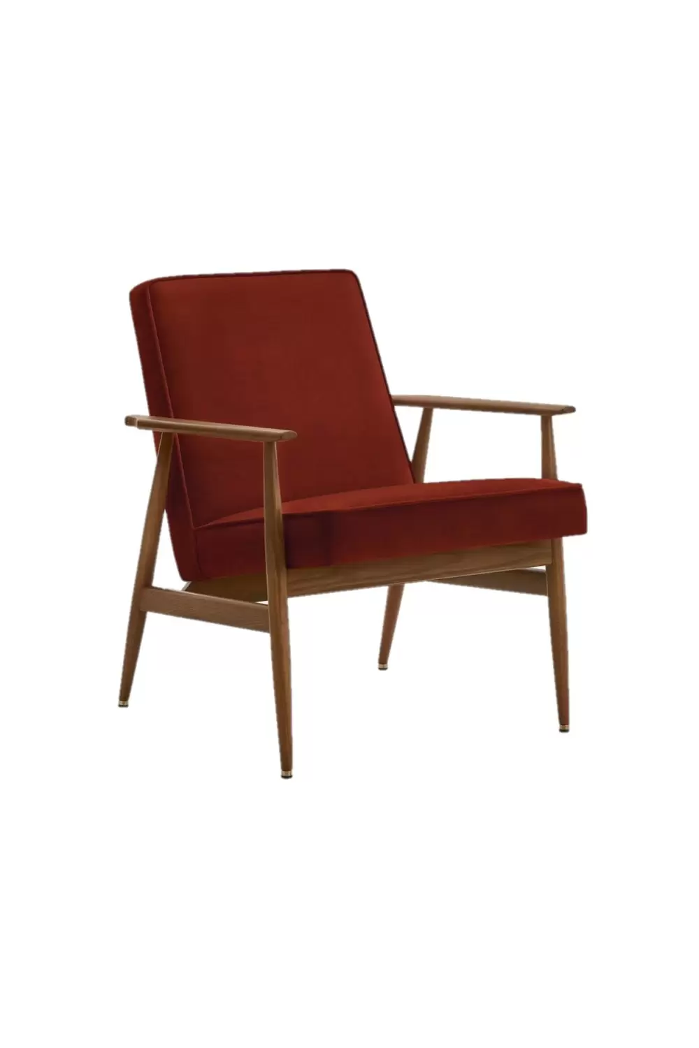 Кресло Fox Lounge Chair Velvet Red Brick Wood Dark 03